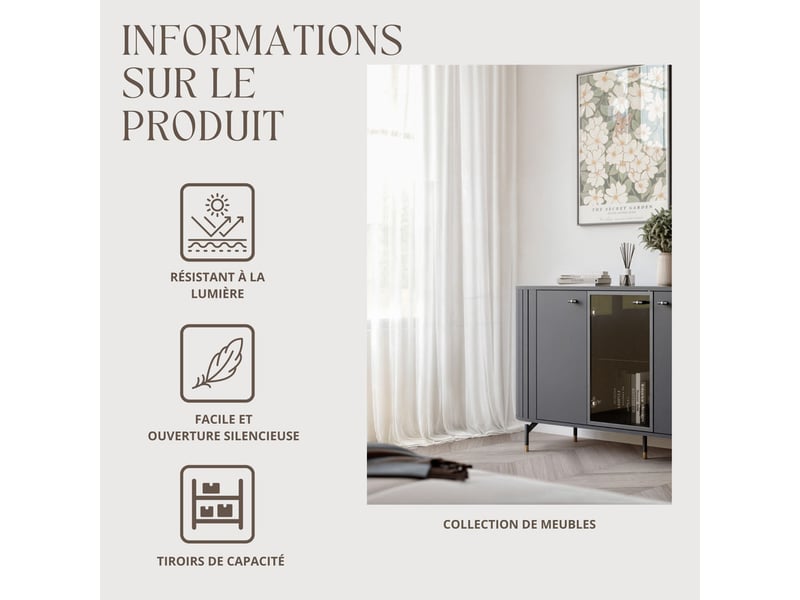 Commode salon avec vitrine sento - commode chambre - 190x40x81 cm - 3 portes - noir SENTO - Conforama D