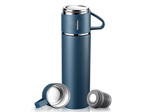 Bouteille isotherme 500ml, inox 304, avec tasse, bleu