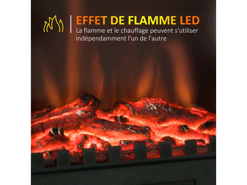  Cheminée électrique sur pied 10002000 w, fausse cheminée décorative avec effet flamme led, protection contre la surchauffe, zone de couverture 15-30 m², noir  - Conforama D
