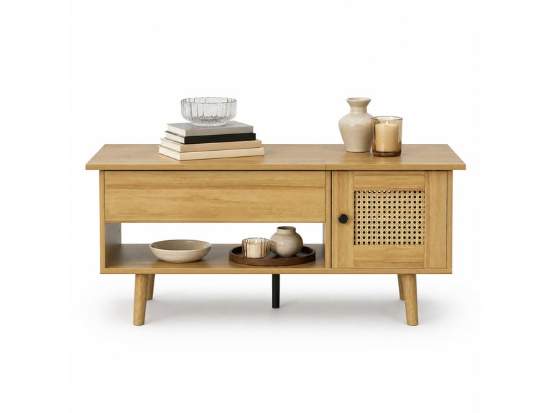  Table basse 103x50x46 cm à plateau relevable en panneaux de particules coloris naturel et noir  - Conforama A