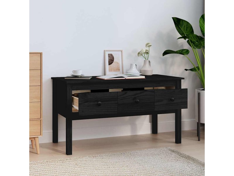  Table basse - table de salon - table à thé noir 102x49x55 cm bois massif de pin  - Conforama C