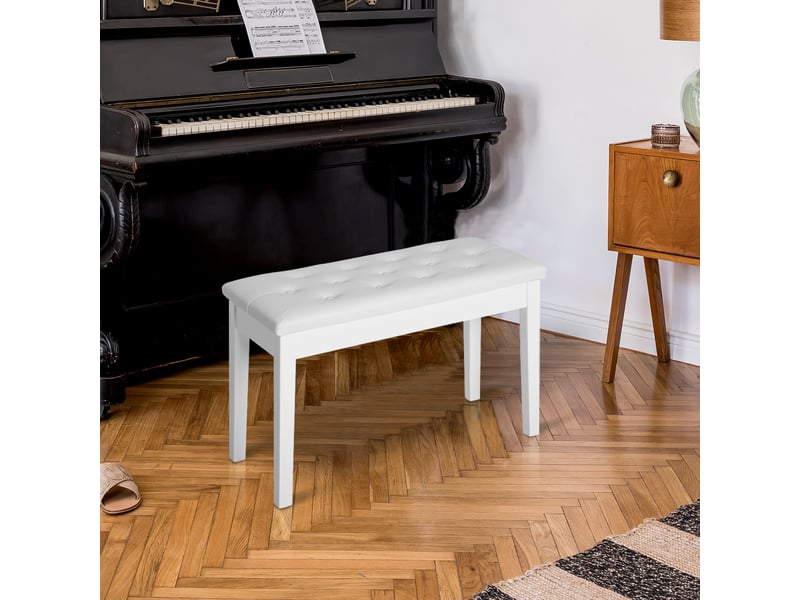  Tabouret de piano avec espace de rangement sous l'assise en cuir synthétique blanc mesurant 76 x 36 x 50 cm  - Conforama D