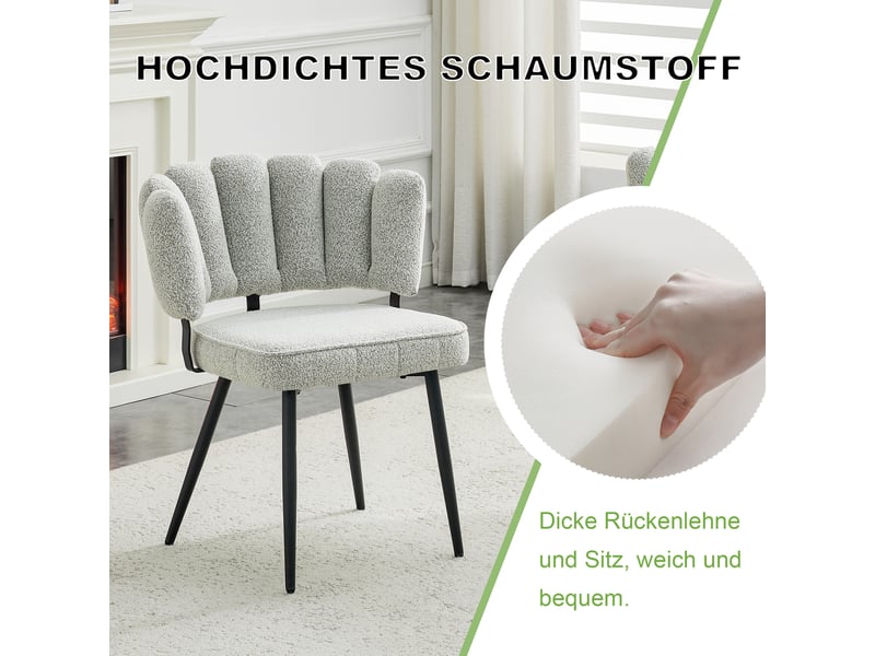  Lot de 2 chaises de salle à manger en velours gris clair, dossier en forme de fleur, pieds en métal noir, 80 cm  - Conforama D
