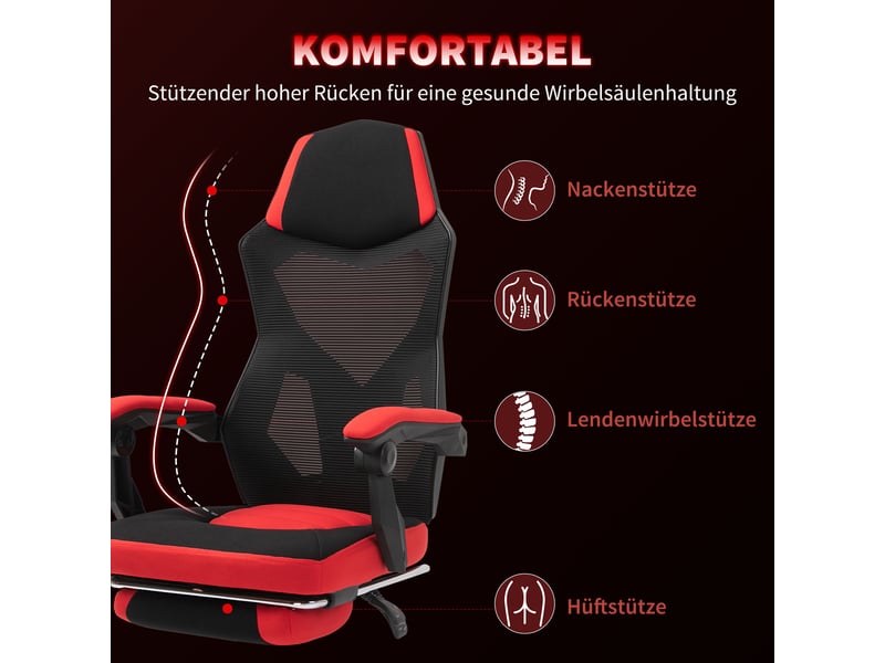  Fauteuil de bureau gaming avec repose-pieds noir et rouge 58 x 63 x 112-122 cm  - Conforama D