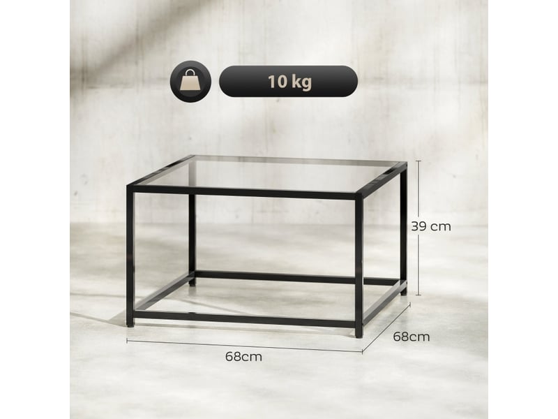  Table basse carrée avec plateau en verre trempé, structure en acier, pour salon, 68 × 68 × 39 cm, noir  - Conforama D