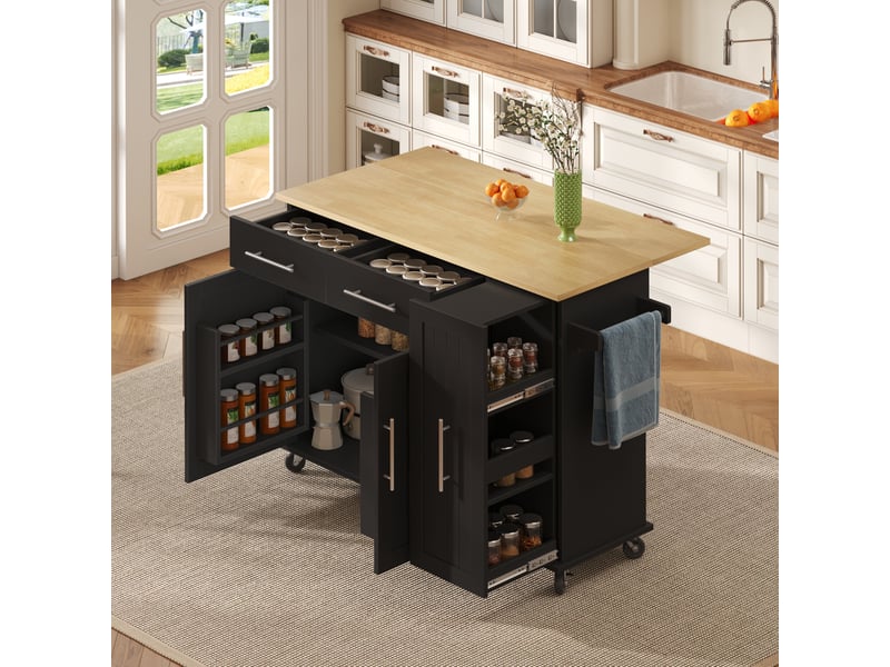  Îlot de cuisine mobile 120 x 4065 x 90 cm, plateau rabattable, mdf noir naturel  - Conforama B