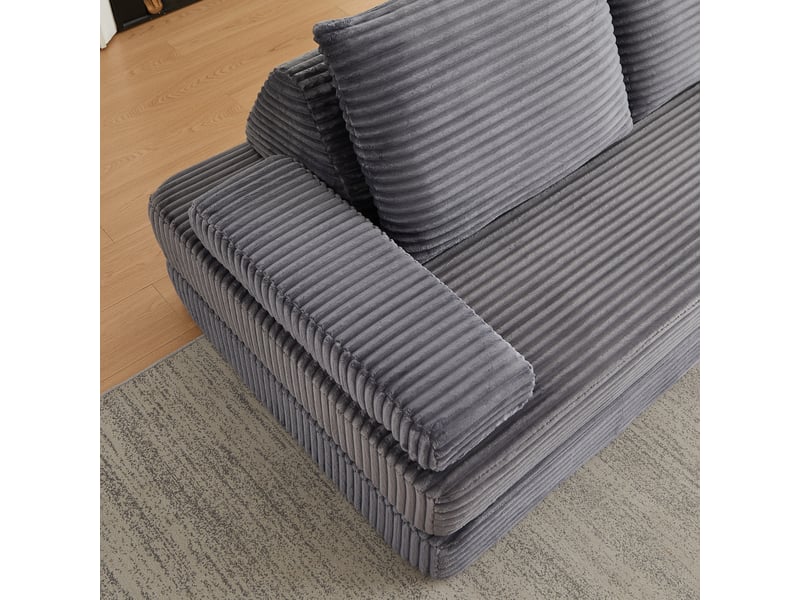  Canapé modulaire convertible avec dossiers triangulaires et accoudoirs amovibles en velours côtelé gris, 211,5×106,5×67 cm  - Conforama D