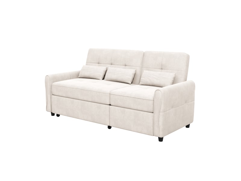Canapé convertible 3 places 176x148x83 cm, canapé-lit extensible 3 en 1 avec dossier réglable 3 positions, repose-pieds intégré,tissu chenille-beige - Conforama A