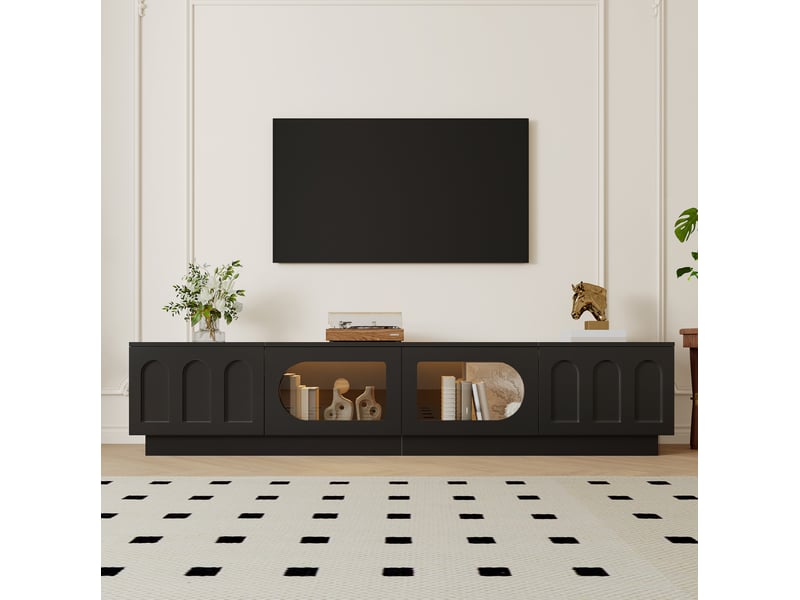 Meuble tv 4 portes avec led pilotée par application 200x40x42 cm noir - Conforama W