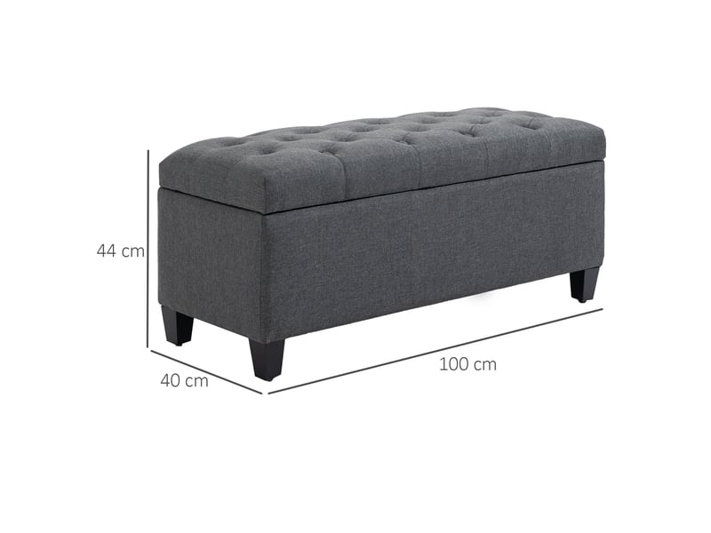  Banc coffre 100x40x44 cm, banc de lit classique, assise moelleuse, pieds en bois, pour chambre et salon, gris foncé  - Conforama C
