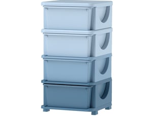 Meuble de rangement enfant 37x37x76 cm – bleu – 4 tiroirs amovibles, coins arrondis et assise pratique