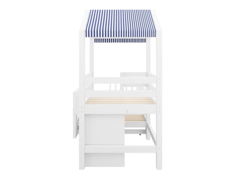 Lit superposé enfant 90 × 200 cm et 90 × 190 cm, 2 places, tiroirs et toit en tissu, sans matelas, blanc - Conforama E