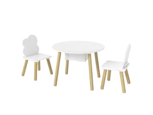 Table enfant avec chaise, ensemble table et 2 chaises en bois avec sac de rangement pour dessiner, jouer, blanc, étudier