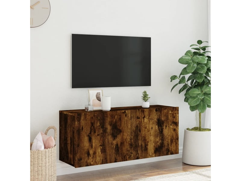  Meuble tv - banc tv - meuble de rangement mural chêne fumé 100x30x41 cm  - Conforama C