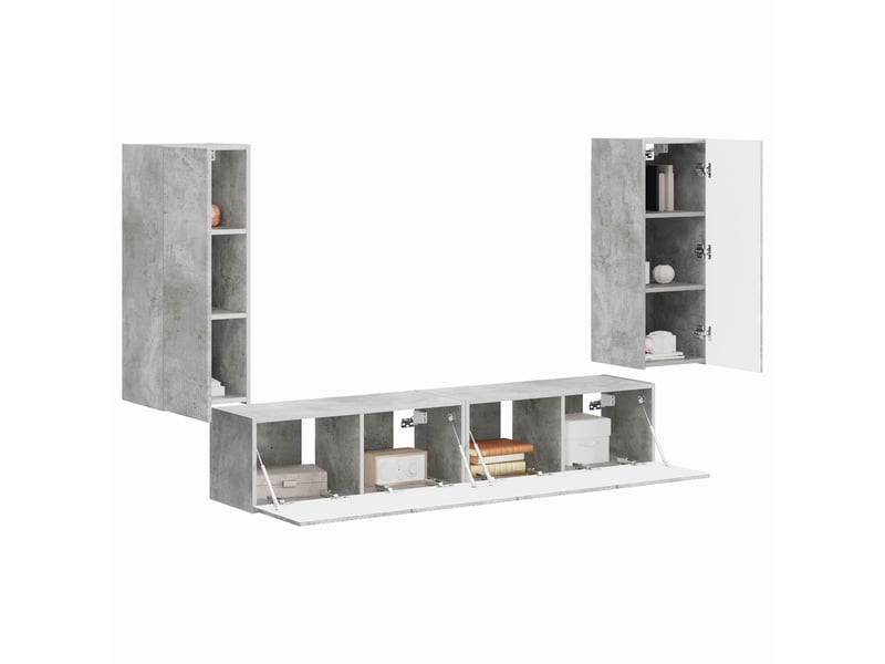  Ensemble de meuble tv - banc tv - meuble de rangement mural 4 pcs gris béton bois d'ingénierie  - Conforama C