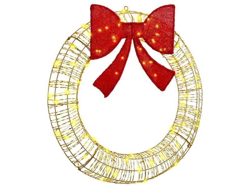  Couronne de noël, décoration de noël blanc chaud 90 x 90 x 9 cm pet 80 led cf61769  - Conforama A