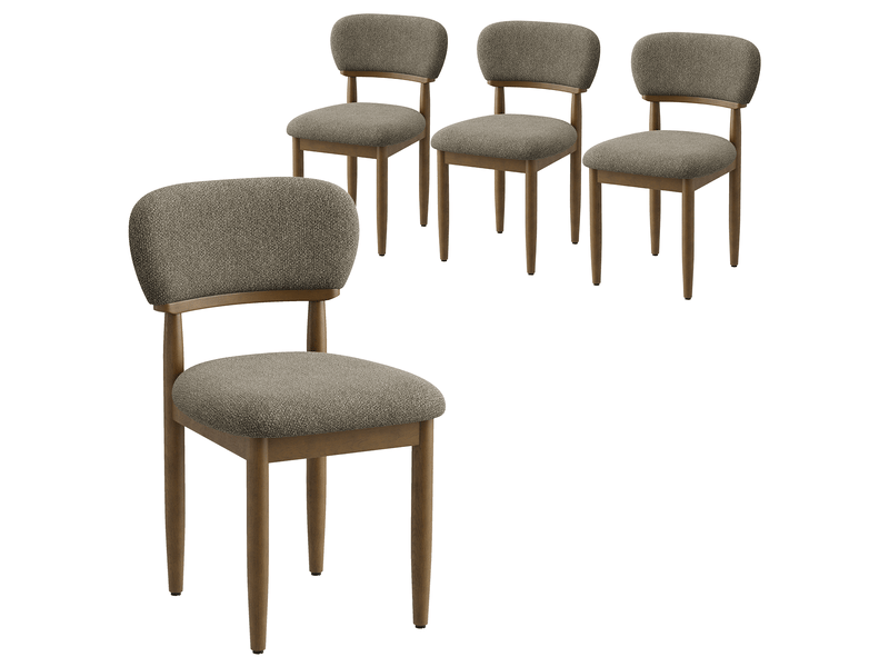Lot de 4 chaises de salle à manger rembourrées, dossier ergonomique, tissu texturé respirant, structure en bois massif, style moderne, marron - Conforama A