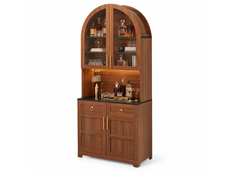  Buffet haut,80x40x180 cm,avec vitrine, led et prises usb,mdf,effet noyer  - Conforama A