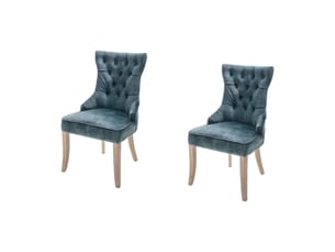 Lot de 2 chaises regina bleu grisé en velours capitonné – anneau argenté et pieds en bois clair