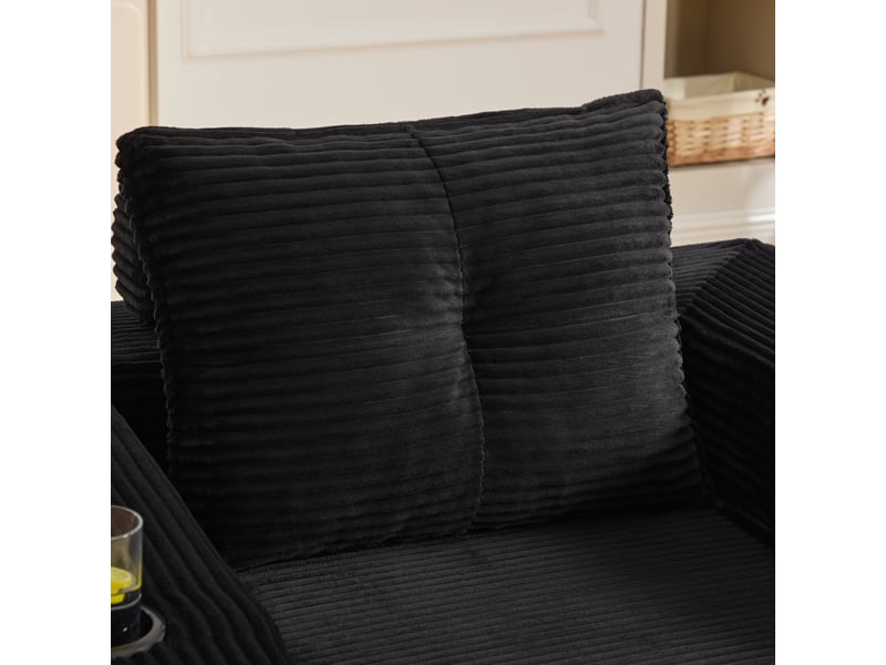  Canapé convertible 2 places en velours côtelé noir avec porte-gobelet et poches latérales  - Conforama R