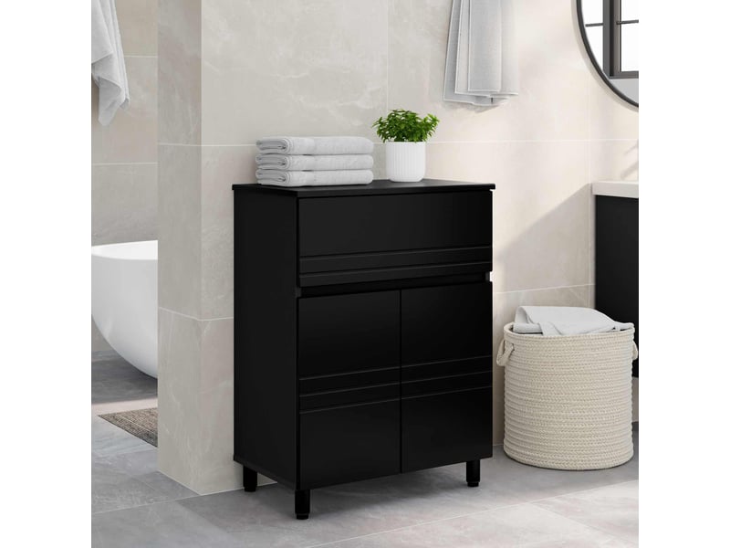  Unité de vanité de salle de bain, meuble de rangement noir 60x35x80 cm  - Conforama B
