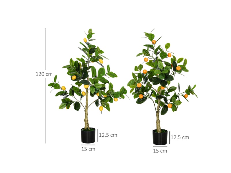  Lot de 2 plants artificiels de citron et d'orange, 120 cm de haut, pour l'intérieur, avec pot.  - Conforama E