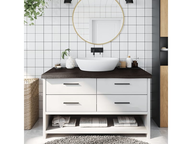 Comptoir de salle de bain, plan de travail marron foncé bois massif traité cf65867  - Conforama B