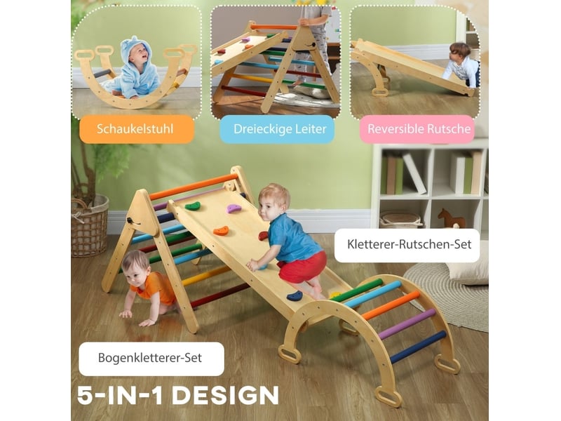 Structure d’escalade enfant 5 en 1 178x64,5x59 cm – multicolore – pliable avec rampe réglable et réversible - Conforama D