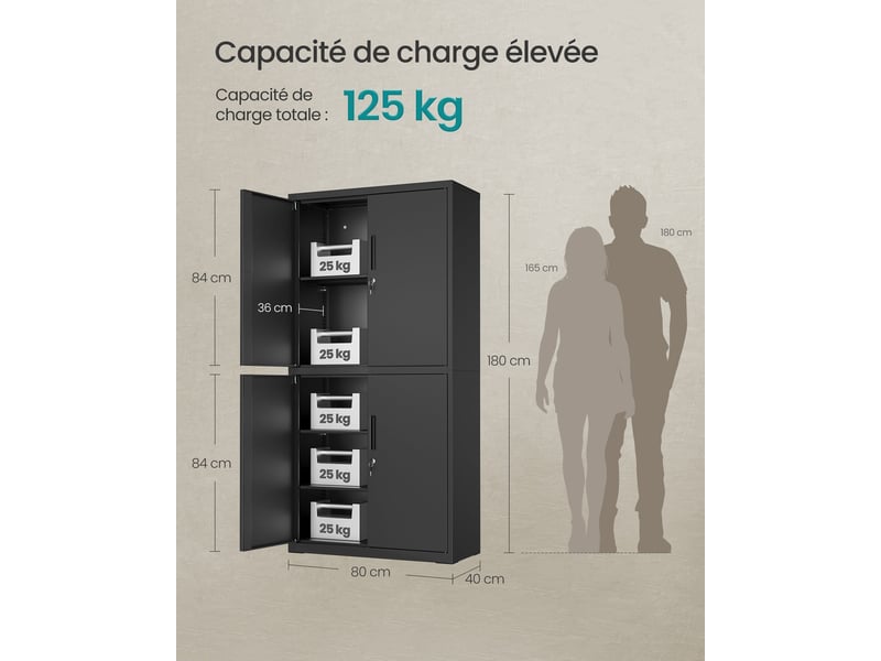  Armoire de rangement design moderne 40 x 80 x 180 cm avec étagères réglables et sécurité en acier noir 12_0012311  - Conforama B