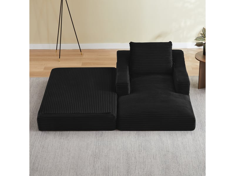  Fauteuil de détente convertible en petit lit, velours côtelé et mousse noir  - Conforama D