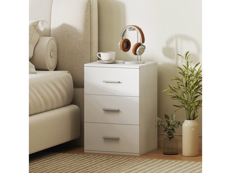  Table de chevet à 3 tiroirs, table d'appoint pour chambre, mdf, blanche  - Conforama D