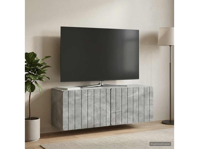  Meuble tv - banc tv - meuble de rangement mural 98 x 31 x 30 cm gris béton bois d'ingénierie  - Conforama D