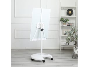 Tableau blanc mobile en verre trempé 90 x 60 cm blanc, hauteur et inclinaison réglables, surface magnétique