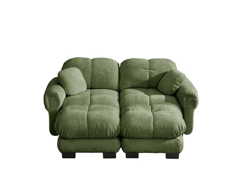 Canapé modulable 2 places modenvie en chenille vert, forme u ou l, pouf mobile, 190 x 149 x 90 cm - Conforama A