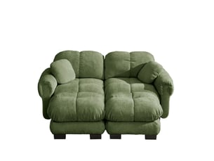 Canapé modulable 2 places modenvie en chenille vert, forme u ou l, pouf mobile, 190 x 149 x 90 cm