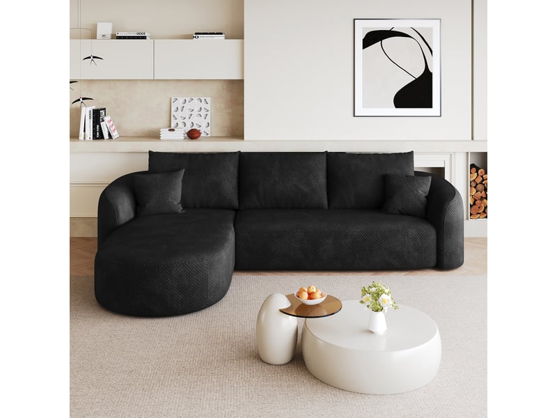  Canapé d'angle modulaire sans montage pour salon  - structure souple en tissu chenille noir  - Conforama B