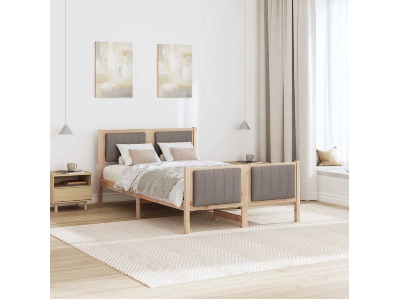  Lit double- lit adulte -  cadre de lit marron et taupe 120 x 190 cm bois massif en pin  - Conforama C