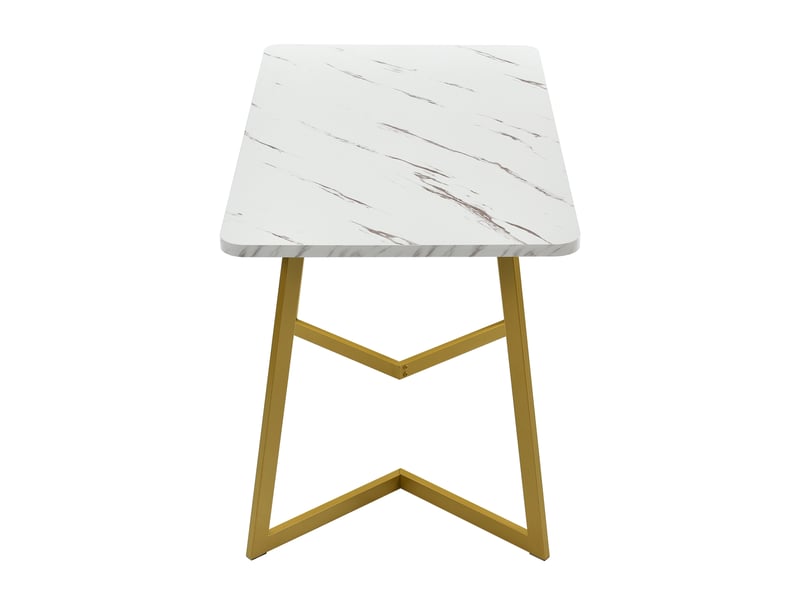  Table à manger rectangulaire effet marbre blanc 117 x 68 cm, pieds en métal doré, style moderne  - Conforama E