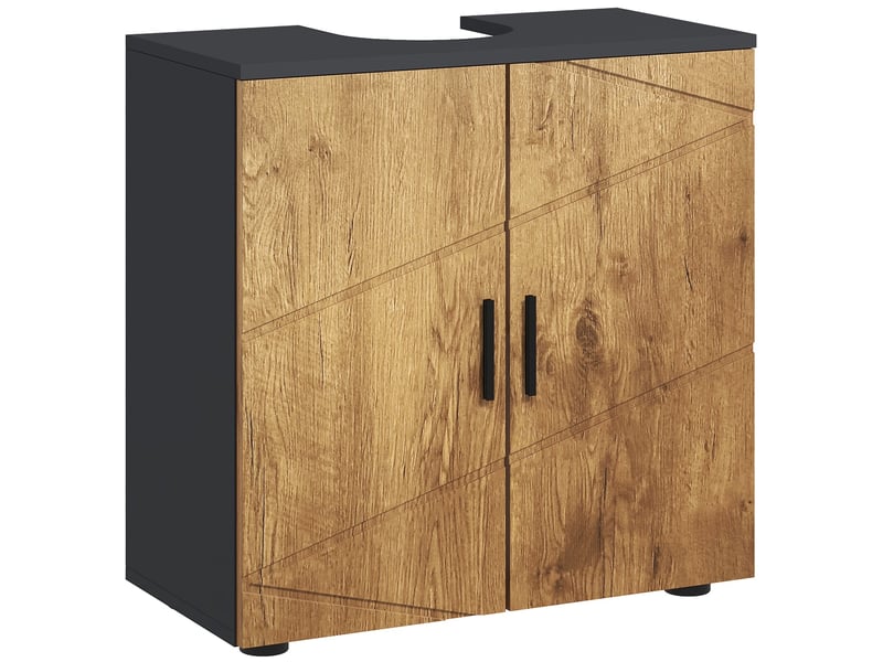  Meuble sous vasque 60 x 30 x 60 cm, 2 portes, étagère réglable, gris anthracite et aspect bois  - Conforama A