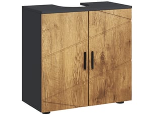 Meuble sous vasque 60 x 30 x 60 cm, 2 portes, étagère réglable, gris anthracite et aspect bois