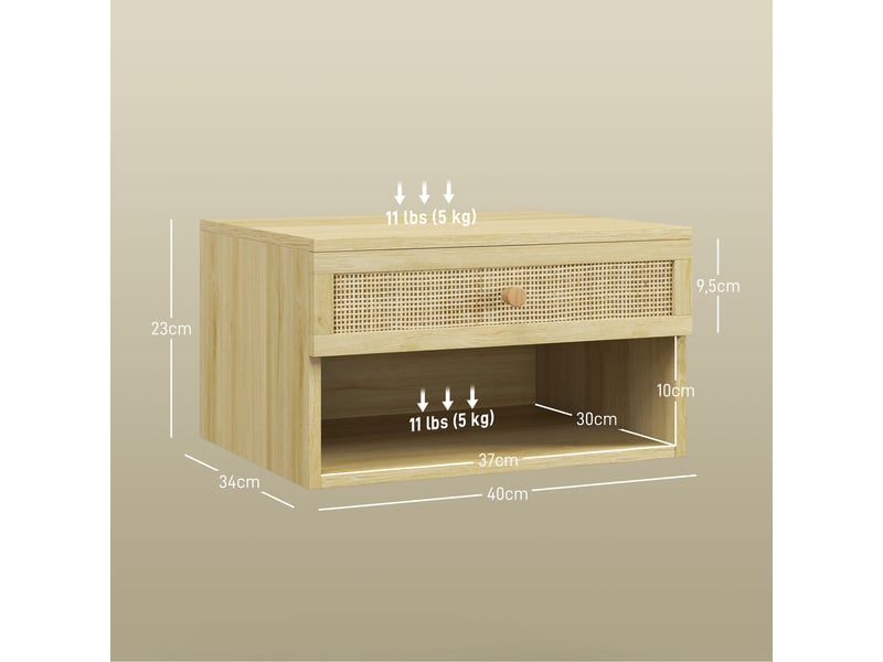  Lot de 2 tables de chevet murales tiroir coulissant, plateau - en bois dim. 40l x 34l x 23h cm, niche  - Conforama C