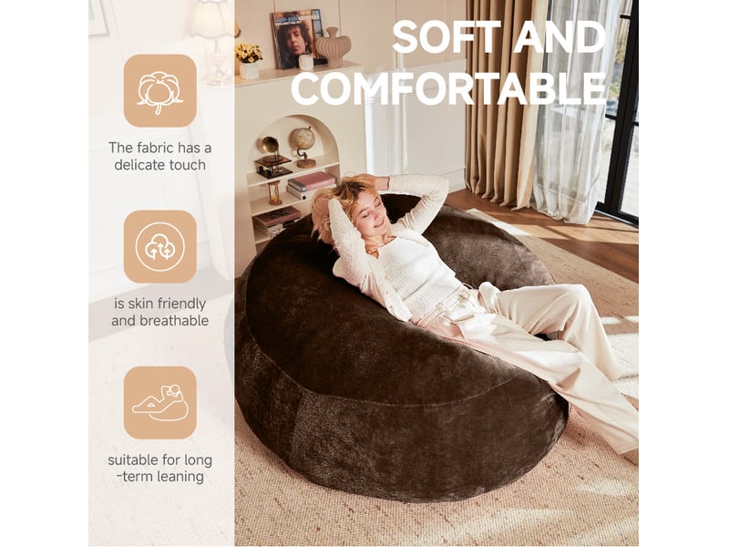  Pouf 1 place marron 120 × 120 cm, assise souple adaptable avec housse lavable pour vos moments détente  - Conforama D