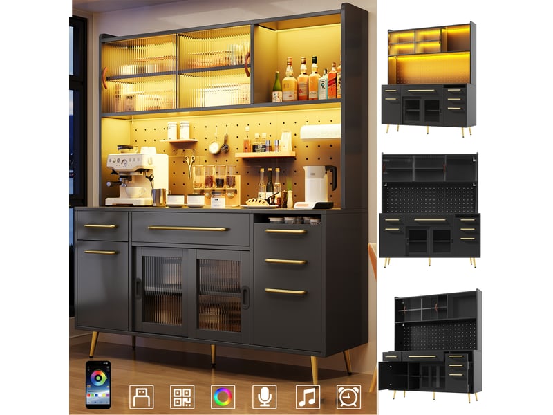  Meuble de rangement 145x39x171 cm - panneau mdf perforé - 2 tiroirs + portes coulissantes - led connectée 60 000 couleurs - structure mdf - bois naturel ABC - Conforama B