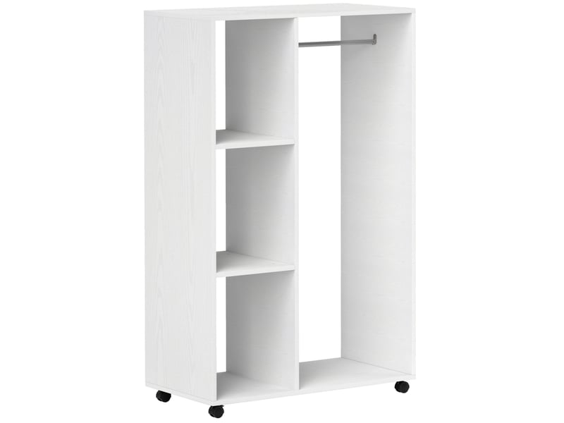  Armoire ouverte à roulettes 80x40x128 cm avec tringle et 3 étagères en panneau de particules blanc  - Conforama A