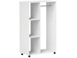 Armoire ouverte à roulettes 80x40x128 cm avec tringle et 3 étagères en panneau de particules blanc
