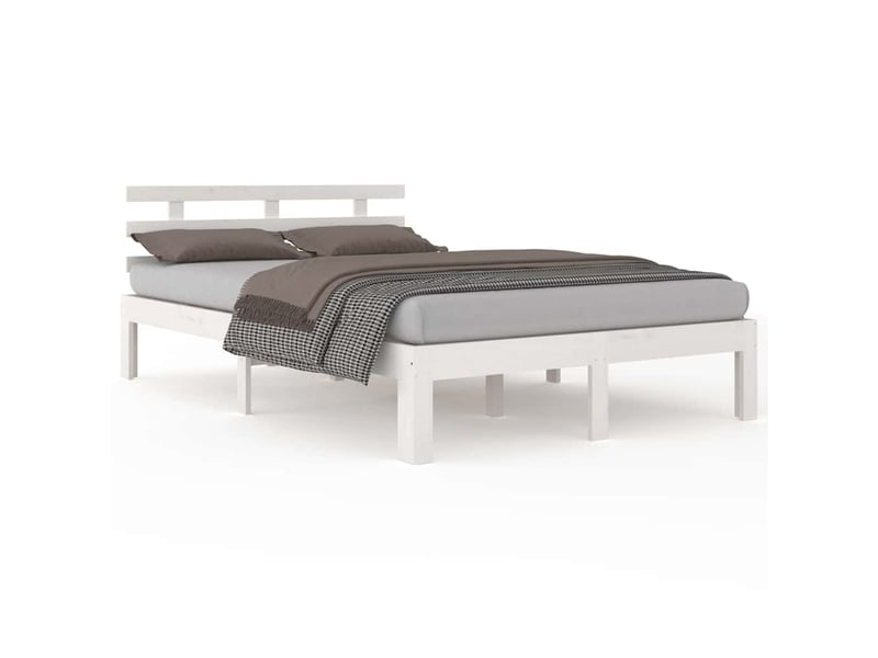  Lit double- lit adulte -  cadre de lit sans matelas blanc bois massif 160x200 cm  - Conforama A