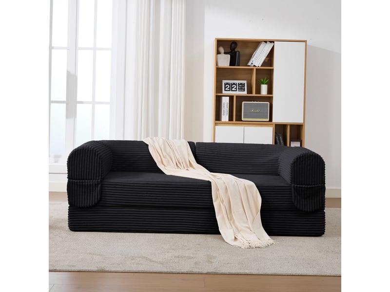  Canapé convertible 190x78x65cm 2 places, pour recevoir, fonction 2-en-1, gain de place, revêtement polyuréthane, noir  - Conforama E