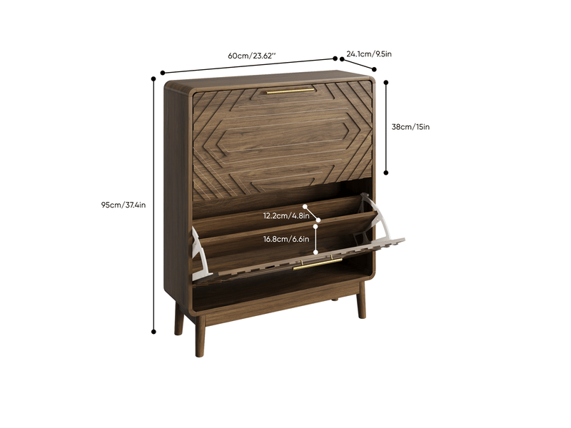 Meuble à chaussures 60x24,1x95 cm en mdf coloris noyer avec 2 abattants - Conforama C