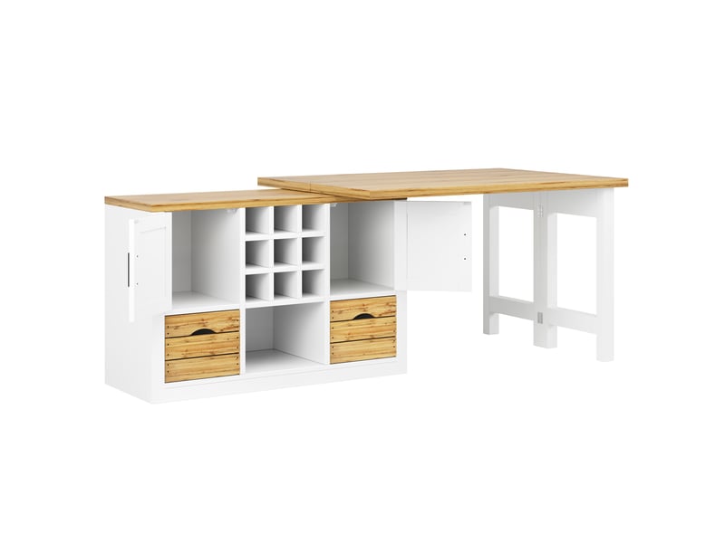 Desserte avec table extensible pivotante 120-197x40x72 cm en mdf blanc - Conforama D