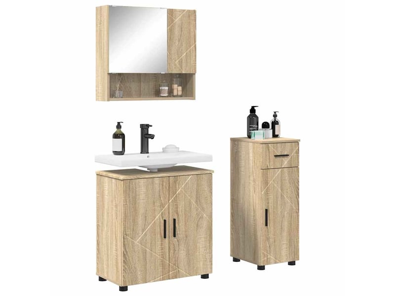  Ensemble de mobilier de salle de bain 3 pc chêne sonoma cf64367  - Conforama C